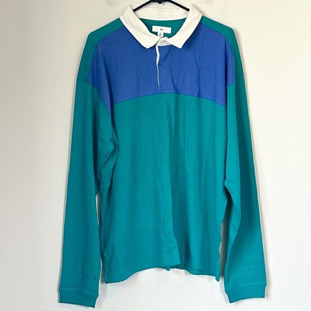 NWT BP by Nordstrom Retro Colorblock Collared Long Sleeve Polo T-Shirt XL